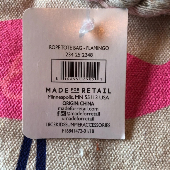 Made for Retail Flamingo Print Small Beach Bag Canvas Cloth Tote Bag New - Picture 7 of 7